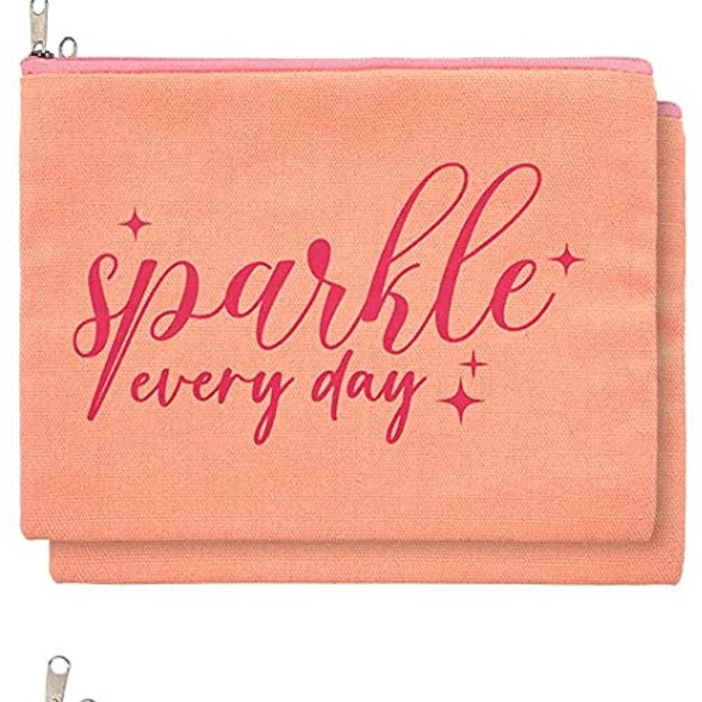 NWOT Women’s Makeup Accessory Orange CosmeticBag With FunSaying-Sparkle EveryDay